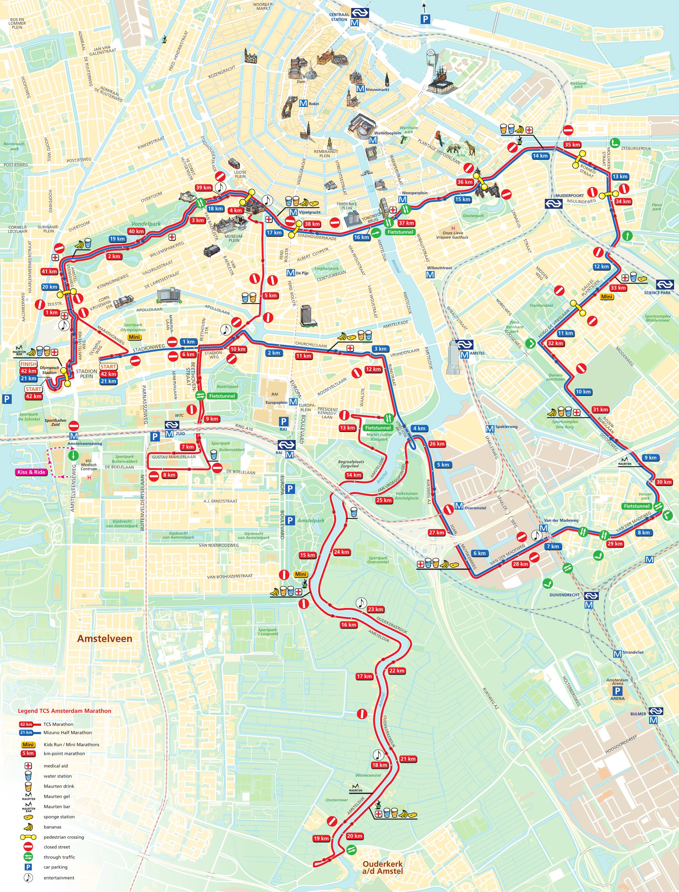 Officiële parcourskaart TCS Amsterdam Marathon 2026